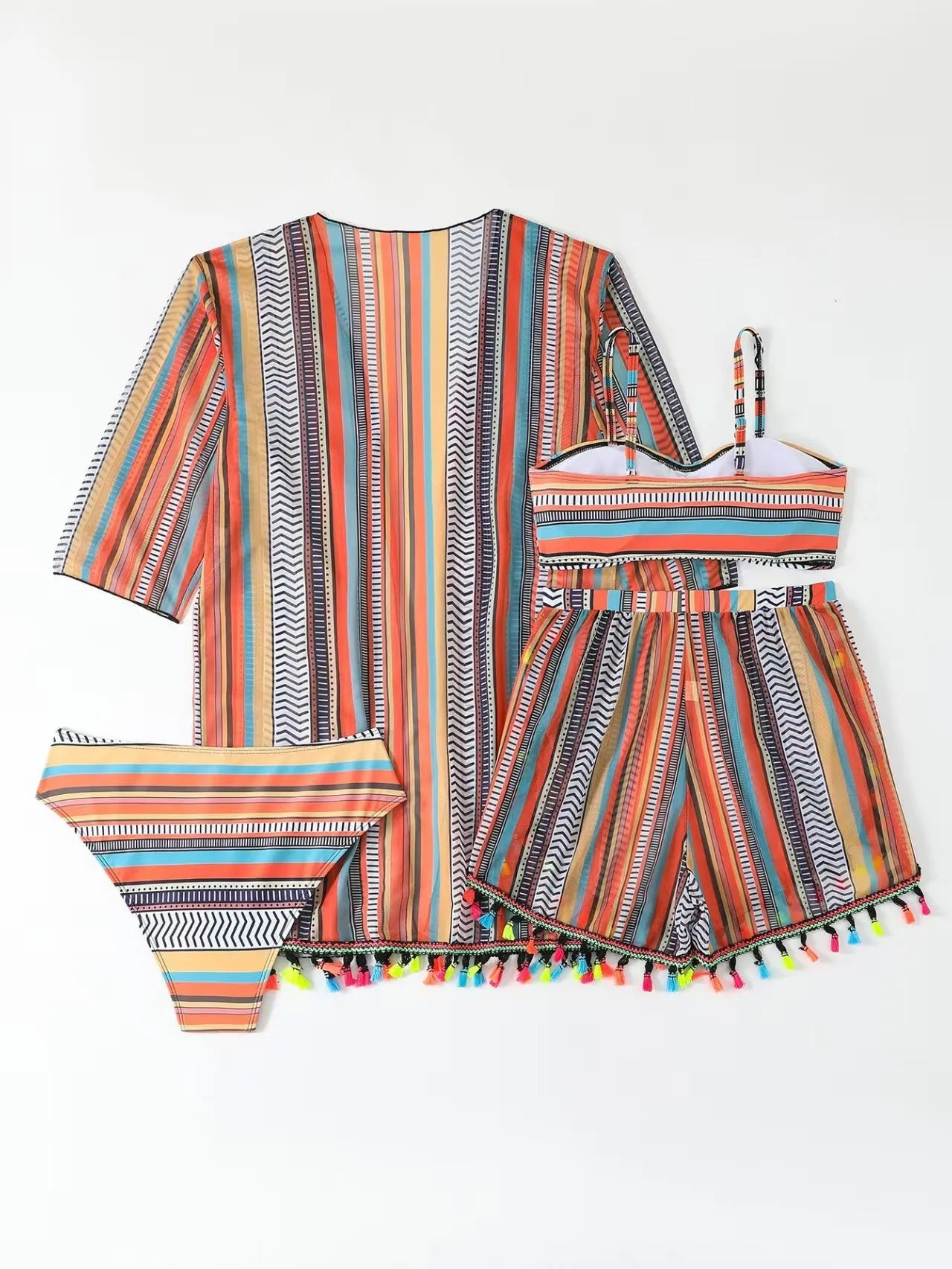 Ensemble Marina – Bikini 4 pièces avec cover-up à franges