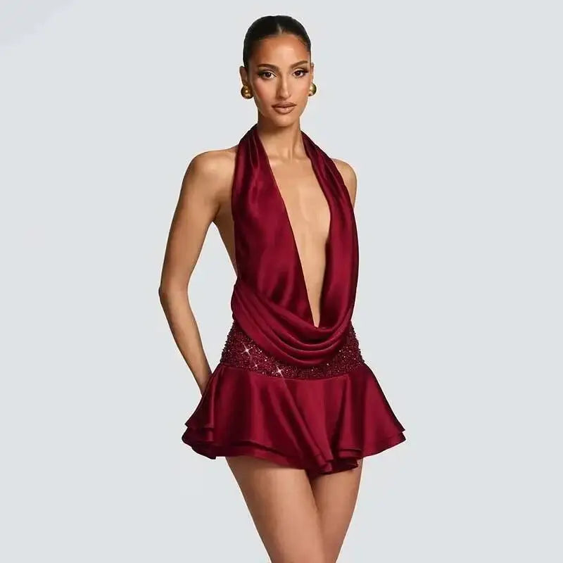 Ensemble Sélia rouge vin à sequins, tenue deux pièces femme