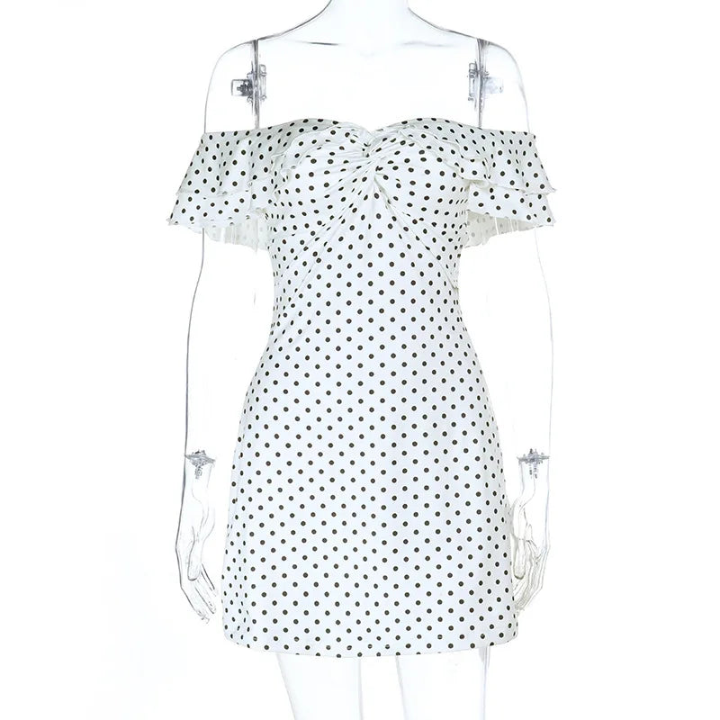 Robe Luma – Mini robe blanche à pois dos nu