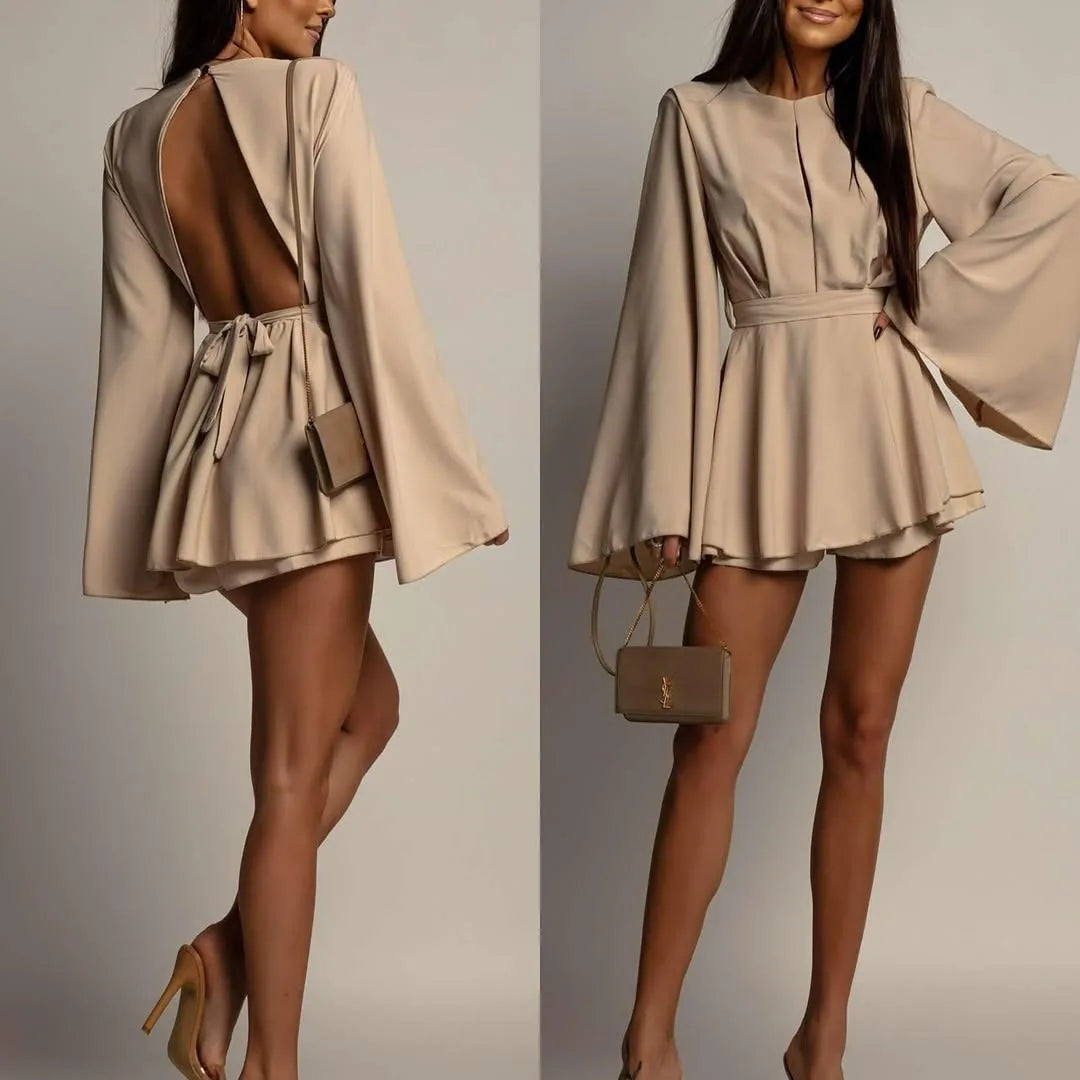 Fashion Women Rompers Sexy Backless High Waist Female Jumpsuit Playsuits Butterfly Sleeve Dress Shorts Casual Summer Ropa Mujer