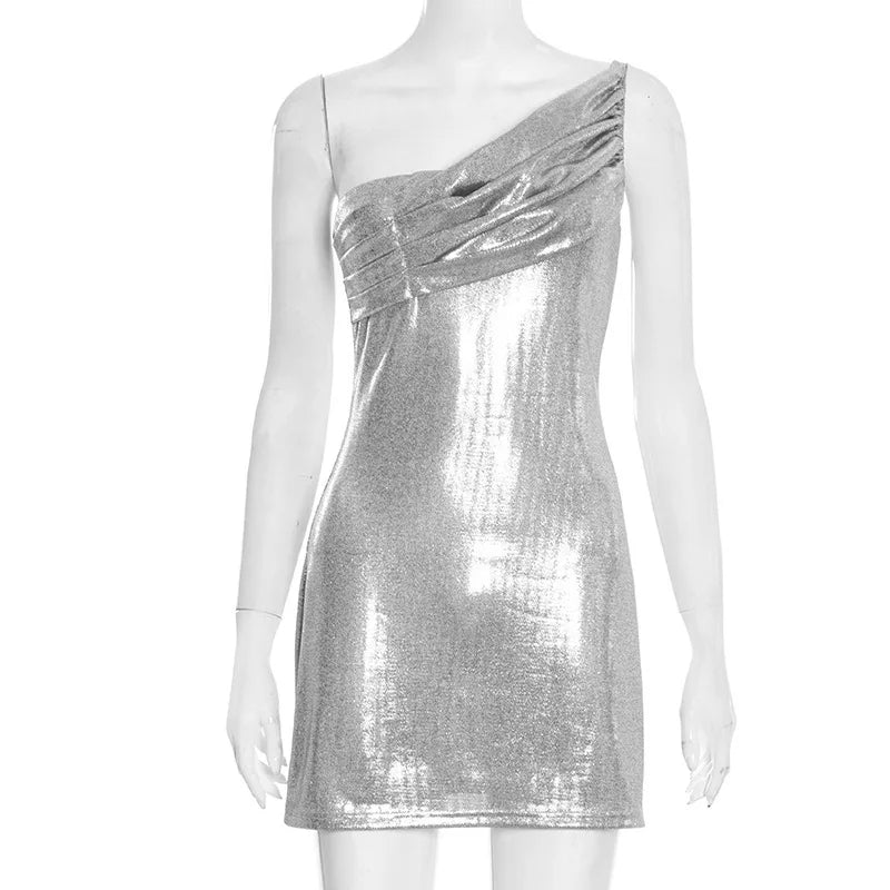 Robe Naia argentée dos nu, robe courte femme pour soirée