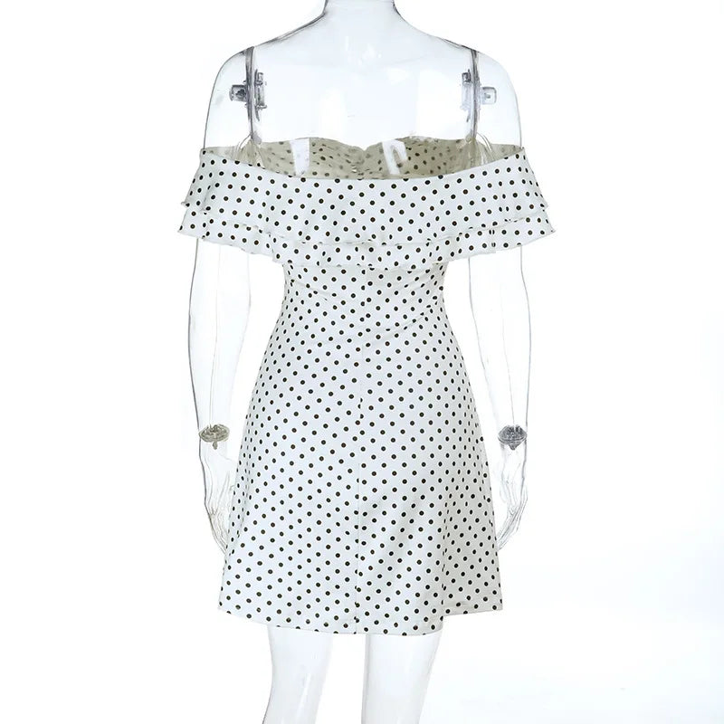 Robe Luma – Mini robe blanche à pois dos nu